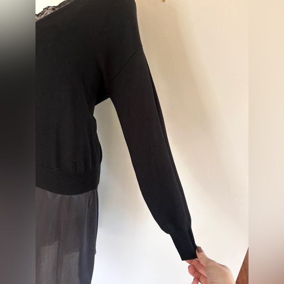 ANN TAYLOR Layered Look Sweater Lace Trim Black Romantic Coquette Academia Sz S - Picture 6 of 10